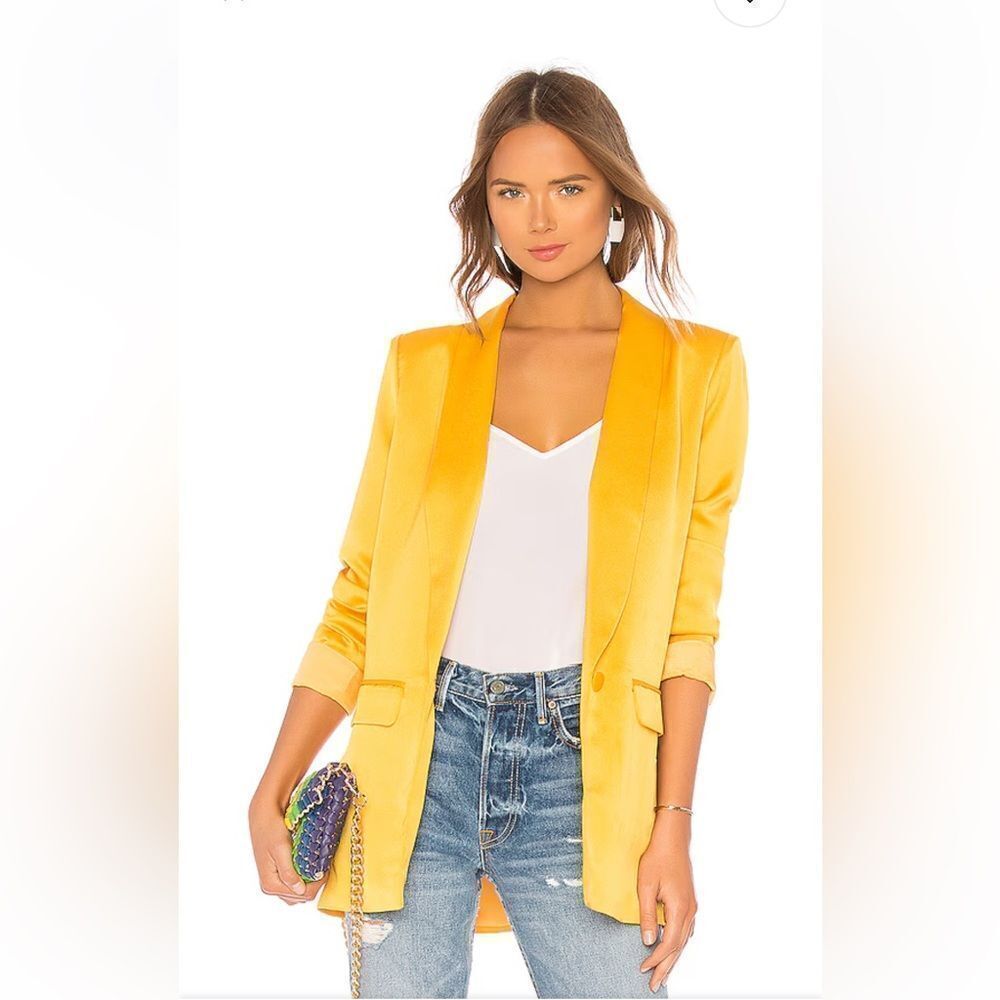 NWT L’academie Fleur Blazer Mustard Yellow jacket oversize fit Revolve $198 XS
